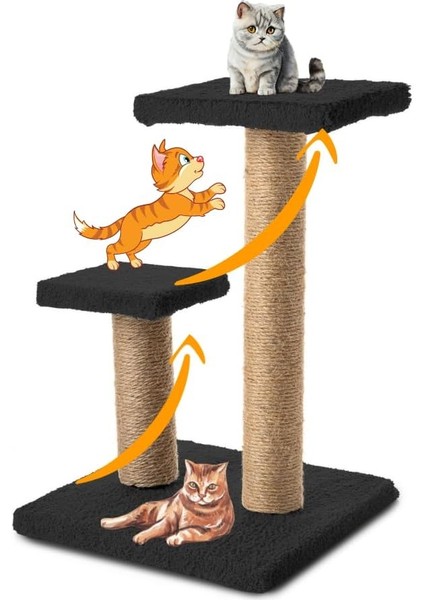 2 Li Kedi Tırmalama Tahtası Peluş Kumaş Silinebilir Demonte 42 cm Yükseklik 2 Adımlı Zıplama ve Tırmalama Oyunu Siyah Renk indirimleri