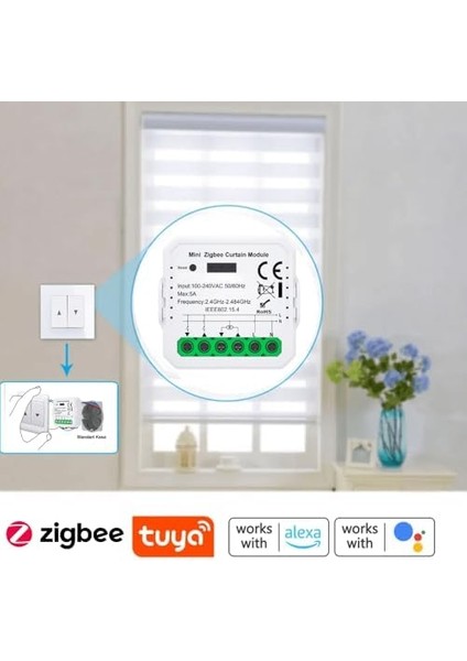 Mini Zigbee Perde Panjur Kontrol Rölesi (Tuya, Smart Life, Home Assistant, ZIGBEE2MQTT Uyumlu)