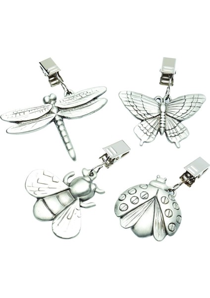 Craft 4'lü Set Masa Örtüsü Ağırlığı, Kelepçeli, Kalay, Böcek Tasarımı; Arı, Yusufçuk, Uğur Böceği, Kelebek, 6 cm x 6 cm