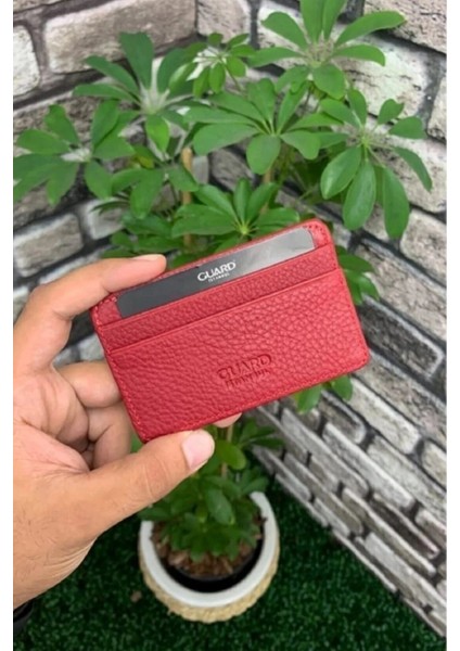 Hakiki Deri Ultra İnce Unisex Kırmızı Minimal Kartlık (T415)