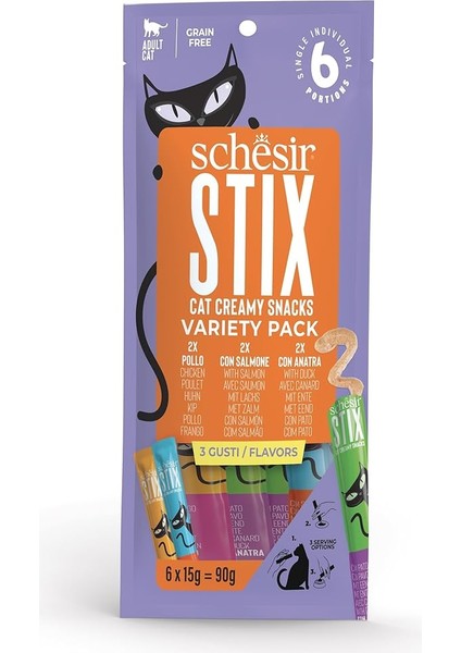 Schesir Stix Tavuklu & Somonlu & Ördekli Mix Krem Ödül Maması 6X15G