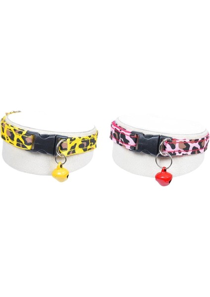 X-Perk Leopar Desenli Zilli Kedi Köpek Tasması Boyun Tasma Ayarlı 2'li Set