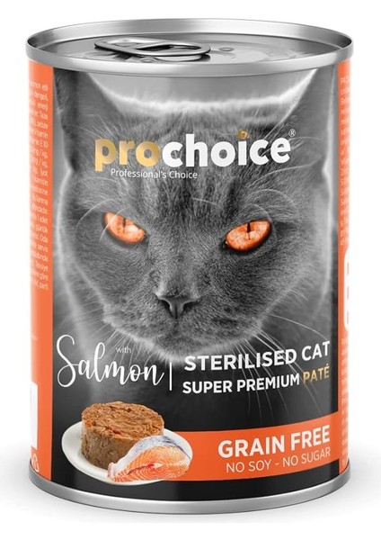 Prochoice Kısırlaştırılmış Kediler Için, Tahılsız, Somon Balıklı Ezme, 400 G x 12 Adet