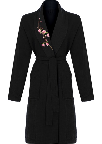 " Bahar Akşamı Kimono Set " Bahar Dalı Nakışlı Müslin Kimono ve Üçlü Seyahat Havlusu fırsatları