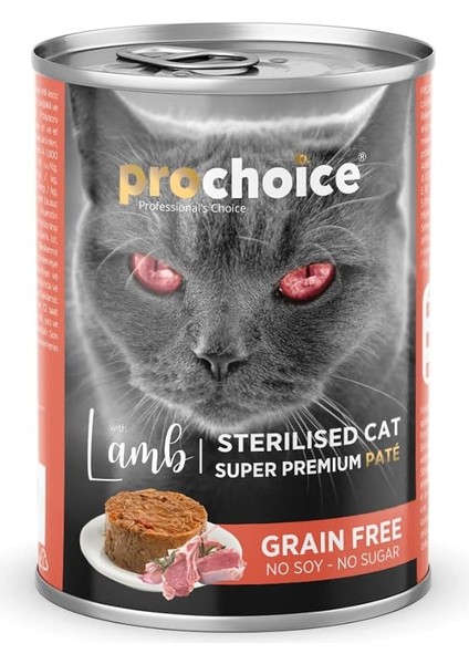 Prochoice Kısırlaştırılmış Kediler Için, Tahılsız, Kuzu Etli Ezme, 400 G x 12 Adet
