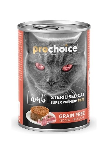 Prochoice Kısırlaştırılmış Kediler Için, Tahılsız, Kuzu Etli Ezme, 400 G x 12 Adet