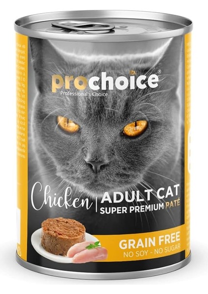 Prochoice Yetişkin Kediler Için, Tahılsız, Tavuk Etli Ezme, 400 G x 12 Adet