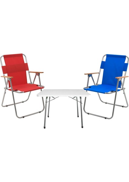 2 Adet Katlanır Piknik Kamp Sandalye ve 45X60 Masa-Piknik Seti