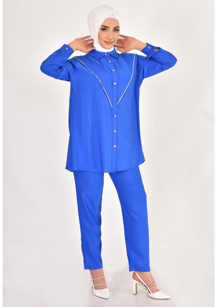 106 By Coolest Butik Lina Keten Kumaş Taş Detaylı Tesettür 2li Takım fiyatları