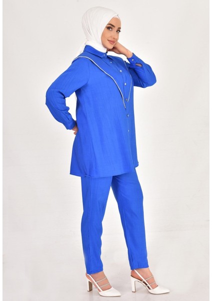 106 By Coolest Butik Lina Keten Kumaş Taş Detaylı Tesettür 2li Takım modelleri