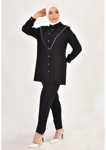 106 By Coolest Butik Lina Keten Kumaş Taş Detaylı Tesettür 2li Takım modelleri