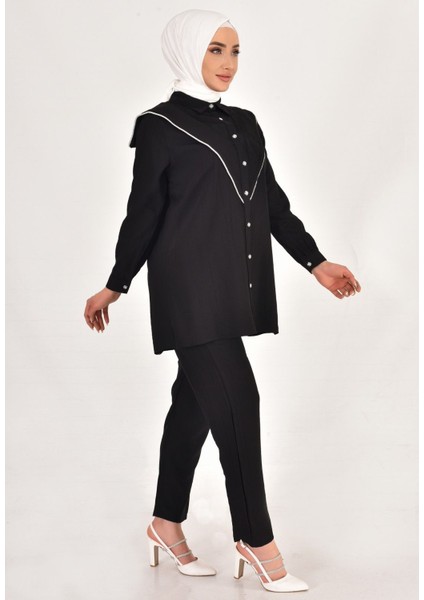 106 By Coolest Butik Lina Keten Kumaş Taş Detaylı Tesettür 2li Takım fırsatları