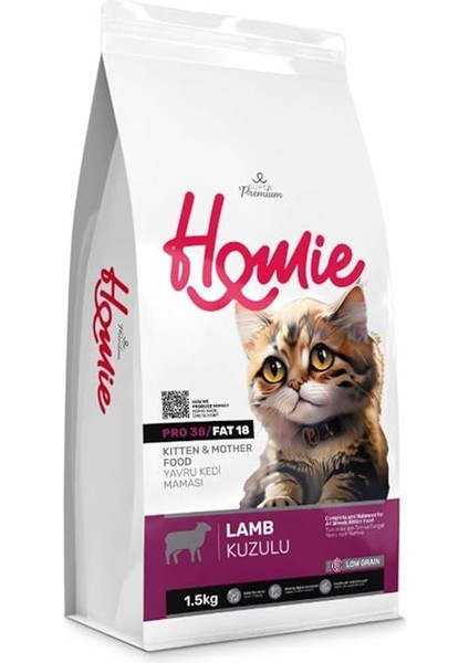 Homie Süper Premium Düşük Tahıllı Mother & Kitten Kuzu Etli Yavru Kedi Maması 1.5 kg
