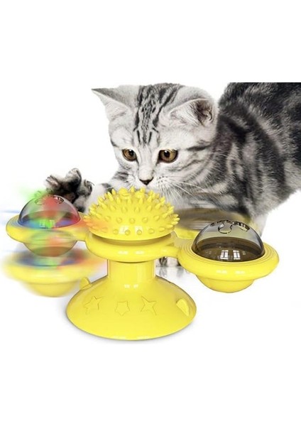 Tineke Tineke Kedi Fırıldak Oyuncak Eğlenceli Masaj Dönebilen Kedi Oyuncak Vantuzlu Catnipli ve LED Işıklı