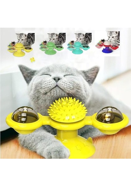 Tineke Tineke Kedi Fırıldak Oyuncak Eğlenceli Masaj Dönebilen Kedi Oyuncak Vantuzlu Catnipli ve LED Işıklı