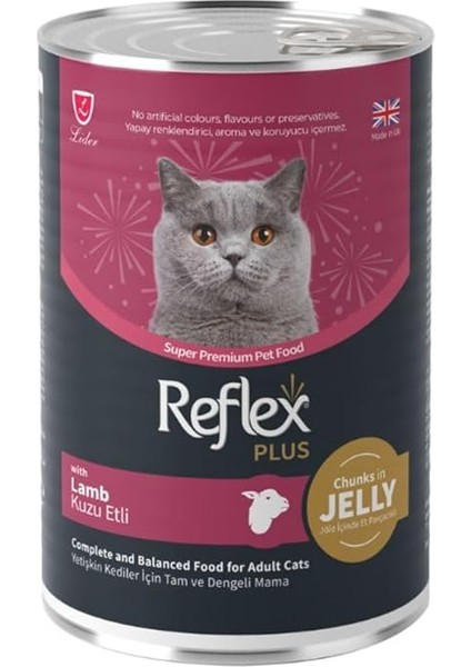 Reflex Plus Jöle Içinde Et Parçacıklı Kuzu Etli Yetişkin Kedi Konservesi 400 gr (12 Adet)