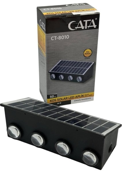 CT-8010 Kos Solar LED Aplik Gün Işığı 50LM 20W Güneş Enerjili Ev / Bahçe / Ofis Duvar Şarjlı Dış Cephe Aydınlatma 3200K IP65