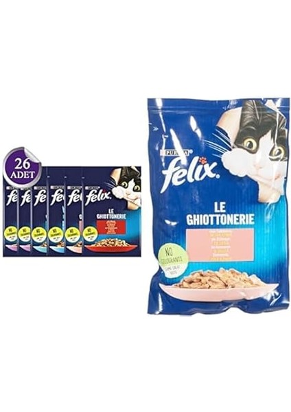Tavuk Etli Kedi Yaş Mama (26 x 85 Gr) ve Felix Somonlu Kedi Yaş Mama (26 x 85 Gr)