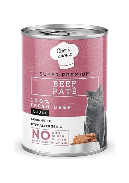 Chef's Choice Yetişkin Kediler Için, Tahılsız, Hipoalerjenik, Sığır Etli Ezme, 400 G x 12 Adet