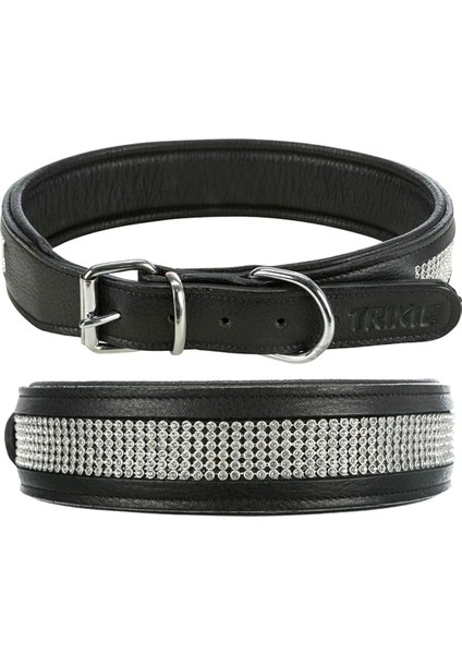 Köpek Boyun Tasması Deri Üzeri Taşlı 57-66 cm 40 mm L-Xl Siyah