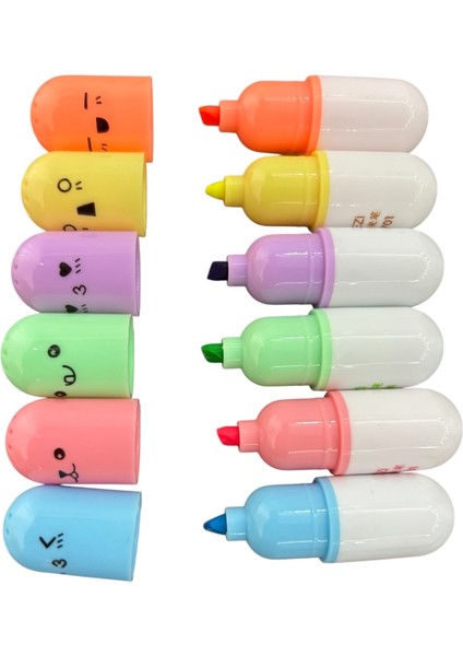 Fosforlu Kalem Mini Set 6'lı Kapsül Hap Figürlü
