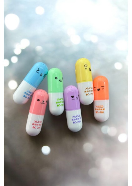 Fosforlu Kalem Mini Set 6'lı Kapsül Hap Figürlü