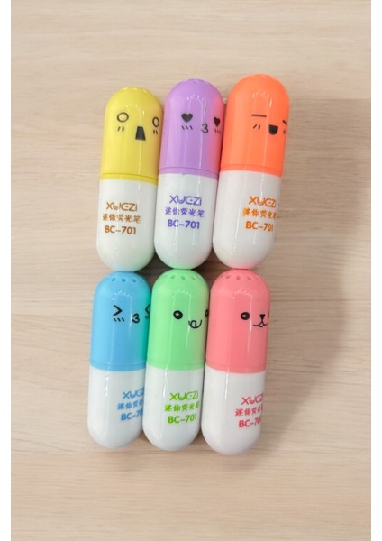 Fosforlu Kalem Mini Set 6'lı Kapsül Hap Figürlü