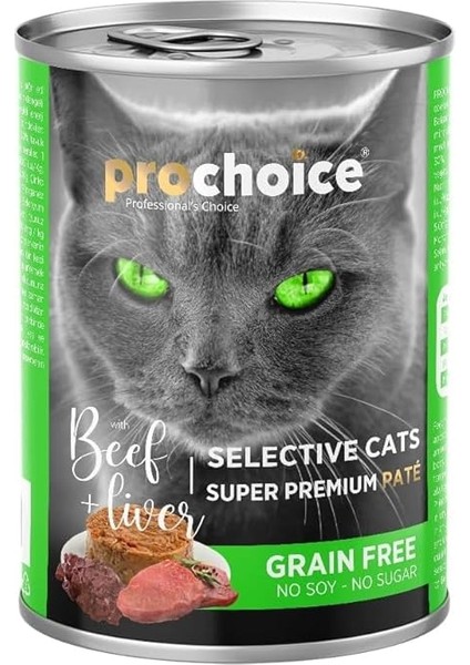 Prochoice Yetişkin Seçici Kediler Için, Tahılsız, Sığır Etli ve Ciğerli Ezme, 400 G x 12 Adet