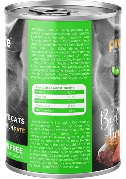 Prochoice Yetişkin Seçici Kediler Için, Tahılsız, Sığır Etli ve Ciğerli Ezme, 400 G x 12 Adet fiyatları
