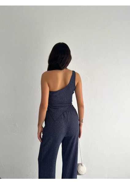 Asimetrik Crop Pantalon Ikili Takım - Lacivert fiyatları