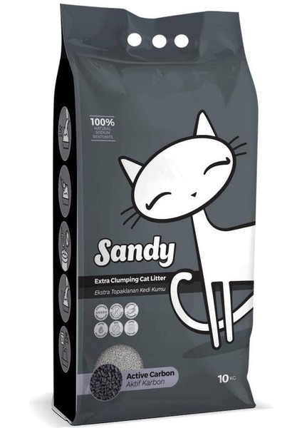 Sandy Ekstra Topaklanan Aktif Karbonlu Doğal Kedi Kumu 10 kg