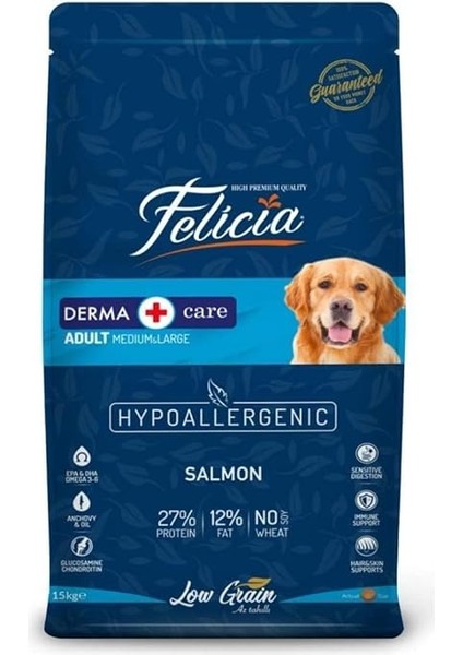 Felicia Kuru Köpek Maması, Somonlu, Az Tahıllı, Yetişkin, Büyük Irk, Hipoalerjenik, M, 15 kg