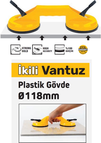 SGS945 - 90 kg Ikili Plastik Gövde Cam Seramik Fayans Ahşap Tutma Taşıma Vantuzu 12CM + 12CM