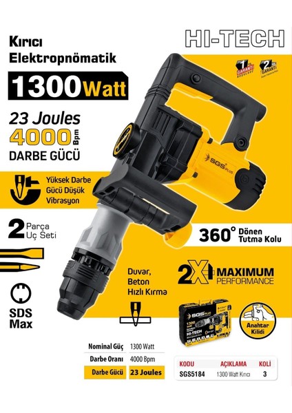 SGS5184 Elektropnomatik Kırıcı Sds Max 1300 Watt 23 Joules fiyatları
