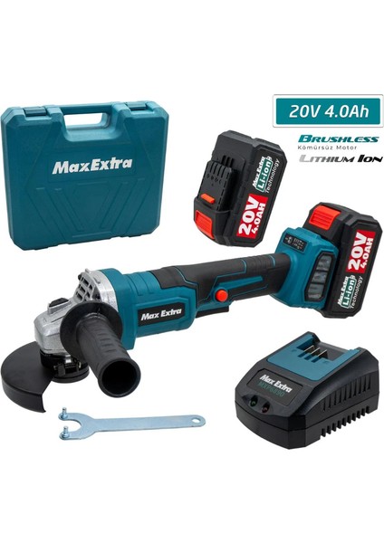 Max Extra MXP6890 - 115MM Çift Akülü Kömürsüz Avuç Taşlama 20 Volt 4 Amper (Devir Ayarlı)
