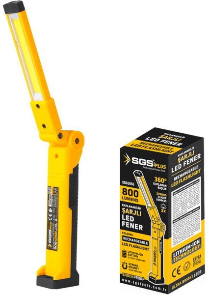SGS5056 Şarjlı LED Fener 800 Lümen Katlanır 3.7 Volt/ 2000 Mah