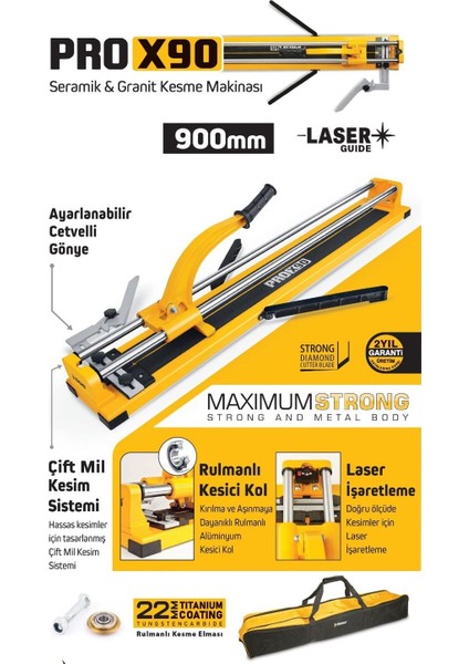 SGS116 - Lazerli 90CM Seramik Granit Fayans Kesme Makinası Rulmanlı ve Taşıma Çantalı fiyatları