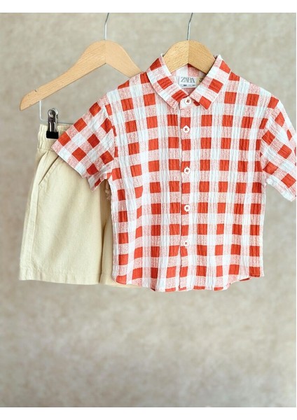 Erkek Çocuk Müslin Pötikare Gömlek ve Şort Alt Üst Takım (2-8 Yaş)