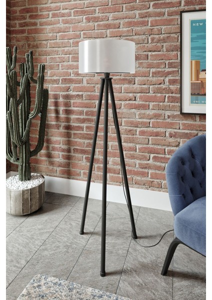 Bristol Yuvarlak Krem Başlık Siyah Ayak Tripod Lambader