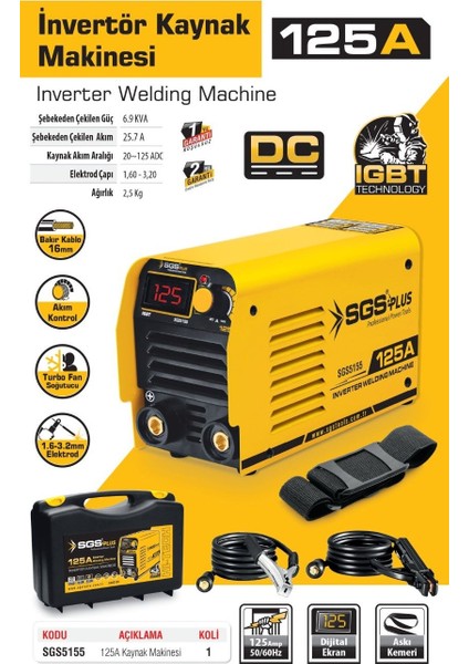SGS5155 Profesyonel 125 Amper Invertör Kaynak Makinesi