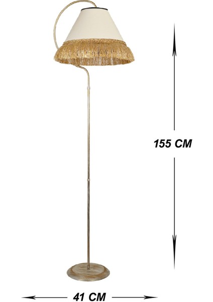 Aydınlatma Lambader Çise Krem Sarı Patine Abajur Krem Şapka Sarı Püsküllü fırsatları