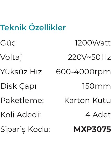 Max Extra MXP3075 - Profesyonel 150MM Orbital Polisaj Makinesi 1200 Watt