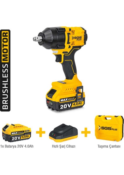 SGS5503 - 1/2 - 20 Volt 4 Amper 650 Nm Tork Akülü Darbeli Somun Sıkma Sökme Makina Seti Tek Akülü
