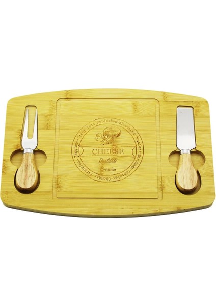 Bıçak Sağ-Sol 19X29CM -1.5cm Ahşap Bambu Kahvaltı Peynir Sunum Tabak 2peynir Bıçak=ahşap Saplı