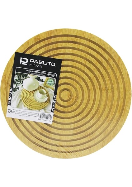 Yuvarlak Çift Taraflı=düz - Dalgalı Oyuk Kanallı Ahşap Bambu Sunum Tepsi 28CM