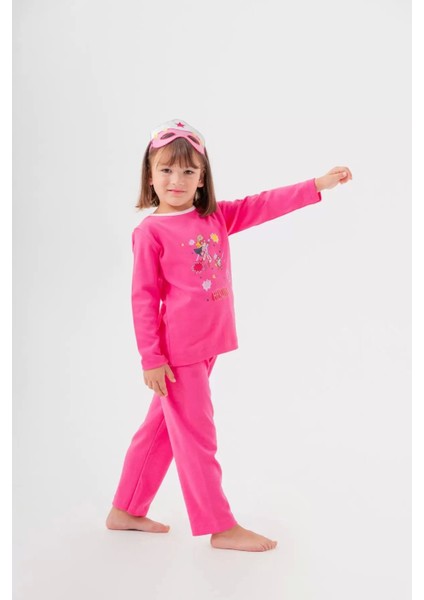 4-7 Yaş Heroıne Çanta ve Maskeli Kız Çocuk Pijama Takımı Gül Kurusu
