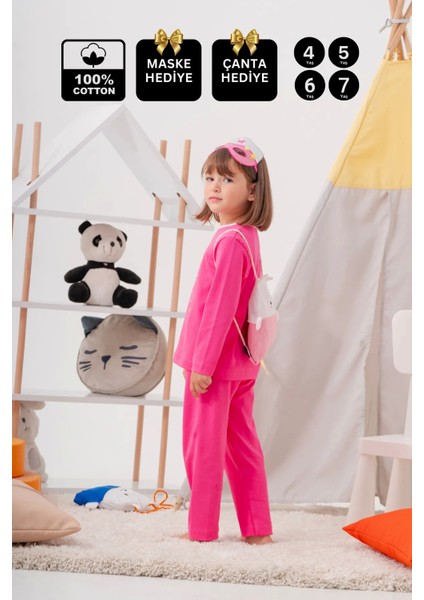 4-7 Yaş Heroıne Çanta ve Maskeli Kız Çocuk Pijama Takımı Gül Kurusu fiyatları
