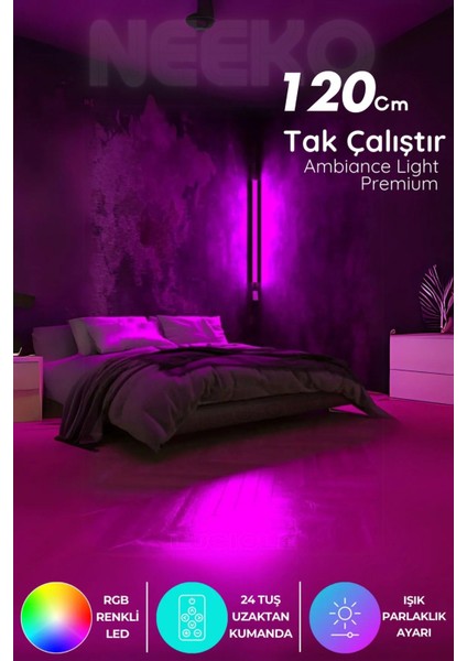 Uzaktan Kumandalı Köşe Rgb LED Abajur Aplik Gece Lambası Kumandalı