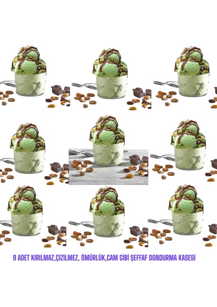 9 Adet 230 ml Dondurma Kasesi ( Kırılmaz,çizilmez Polıkarbon Plastiktir. Cam Değildir!!! ) Buzlu görünümdedir fiyatları