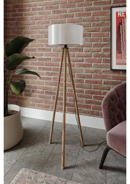 Krem Başlıklı Eskitme Ayaklı Tripod Lambader fiyatları